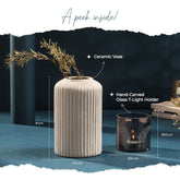 Gleevers Diwali Gift Pack |Diwali Gift Pack of 2 with Vase & Tea Light Holder | Diwali Gift Item (Tea Light Holder + Ceramic Vase (Grey))